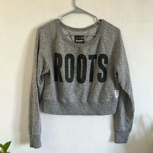 Roots, size small, cropped crew sweater in salt and pepper